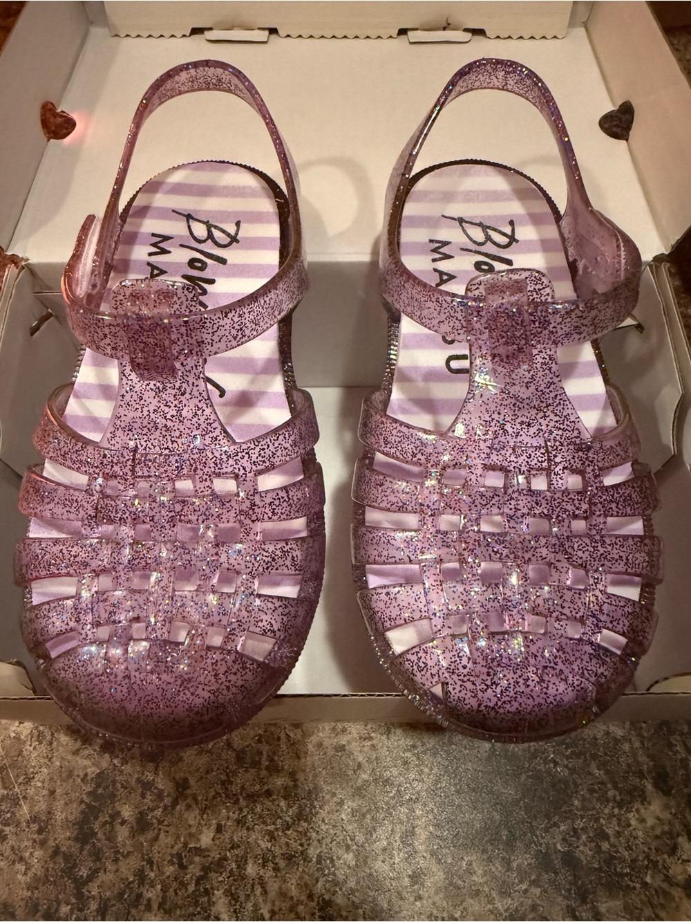 BNWT purple glitter memory foam jelly sandals